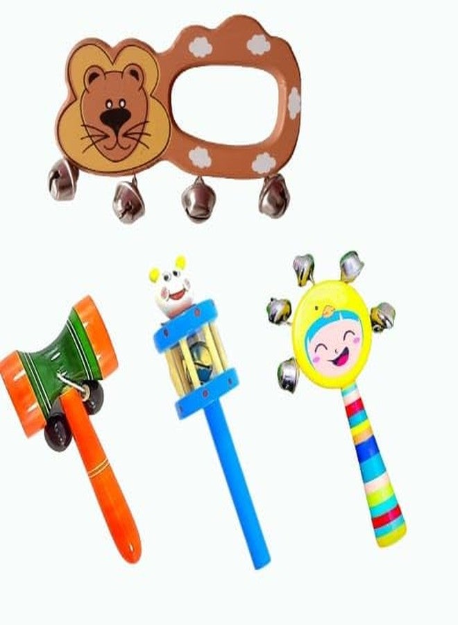 Little Mind Wooden Baby Rattles Set of 4 nos Pack Non Toxic Toys - Baby Music and Sound Makers for Kids and Infants New Born Babies Toys, Kids - Image 1
